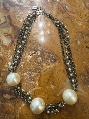 JULIO Cream Pearl Multi-Strand Necklace with Silver Chains